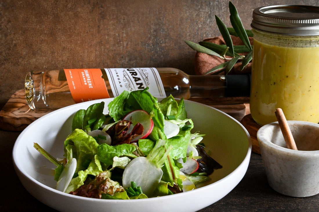 Mason Jar Vinaigrette featuring Durant Champagne Orange Vinegar and Arbequina Olive Oil