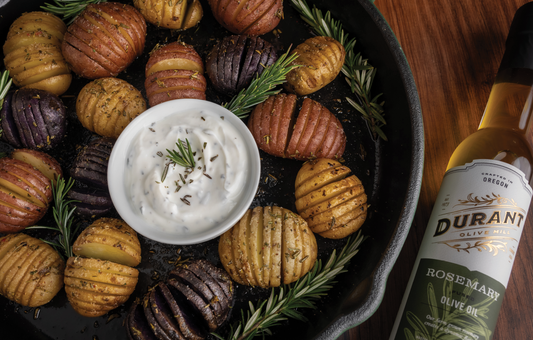 Rosemary Hasselback Roasted Potatoes with Herbed Dipping Sauce