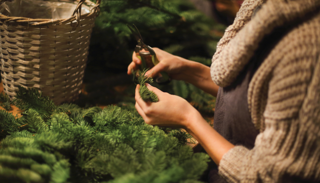 Woman making a wreath