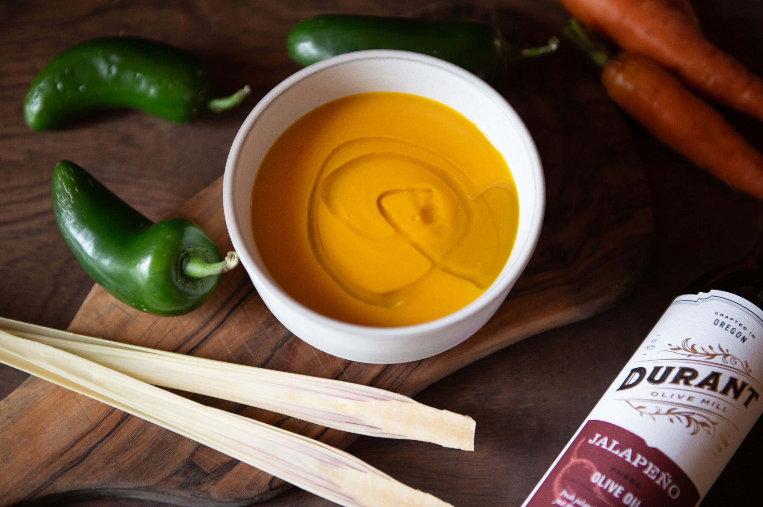 Carrot Coconut Soup with Jalapeño Fused Olive Oil