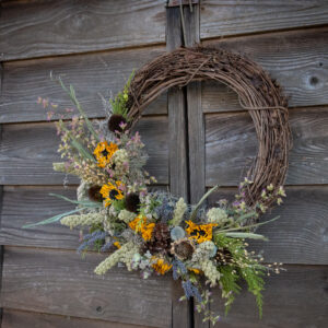 Durant Nursery Workshop - Autumnal dried wreath for the birds with an assortment of dried flowers with seeds for the birds to snack